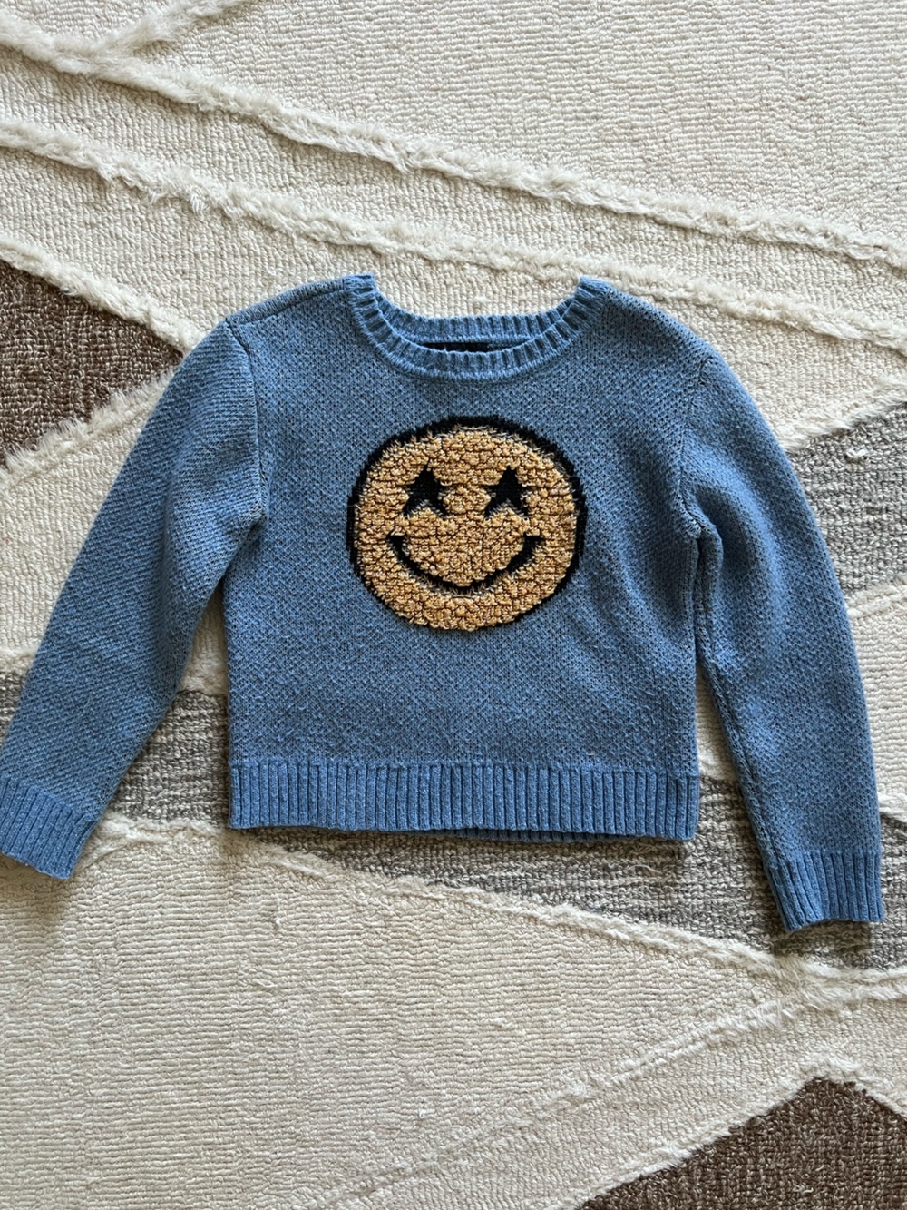 Amy Byer Light Blue Crewneck Sweater with Tan Smiley